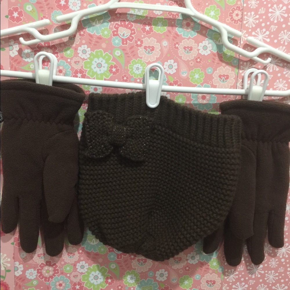 Dark brown knit hat and Thinsulate gloves